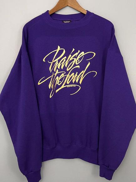 VTG 1995 Abbey Press Praise The Lord Sweatshirt Purple Gold Platinum Sweats XL - Picture 1 of 6